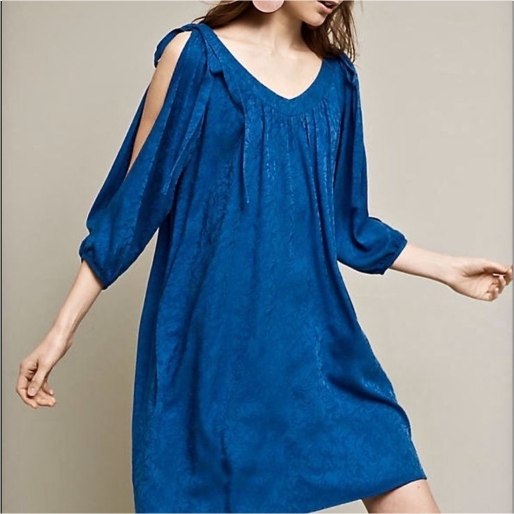 Anthropologie Holding Horses Dress Womens Small Teal Layton Open Sleeves Swing